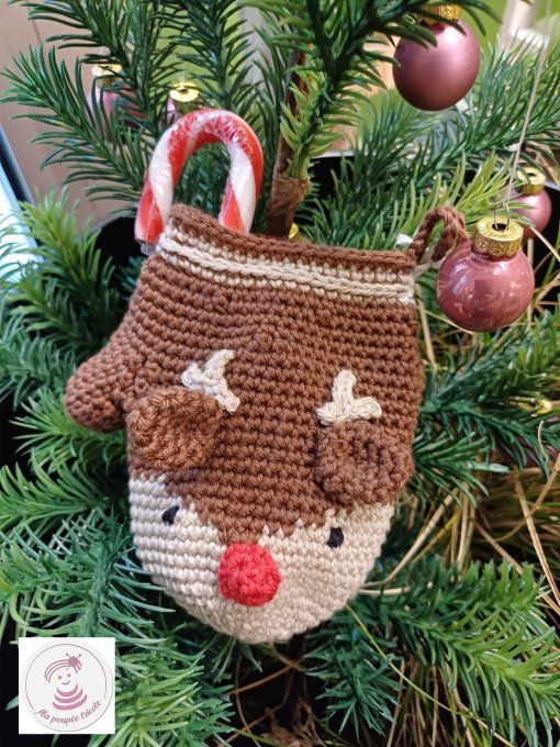 Moufle décorative pour sapin au crochet : Mon petit renne
